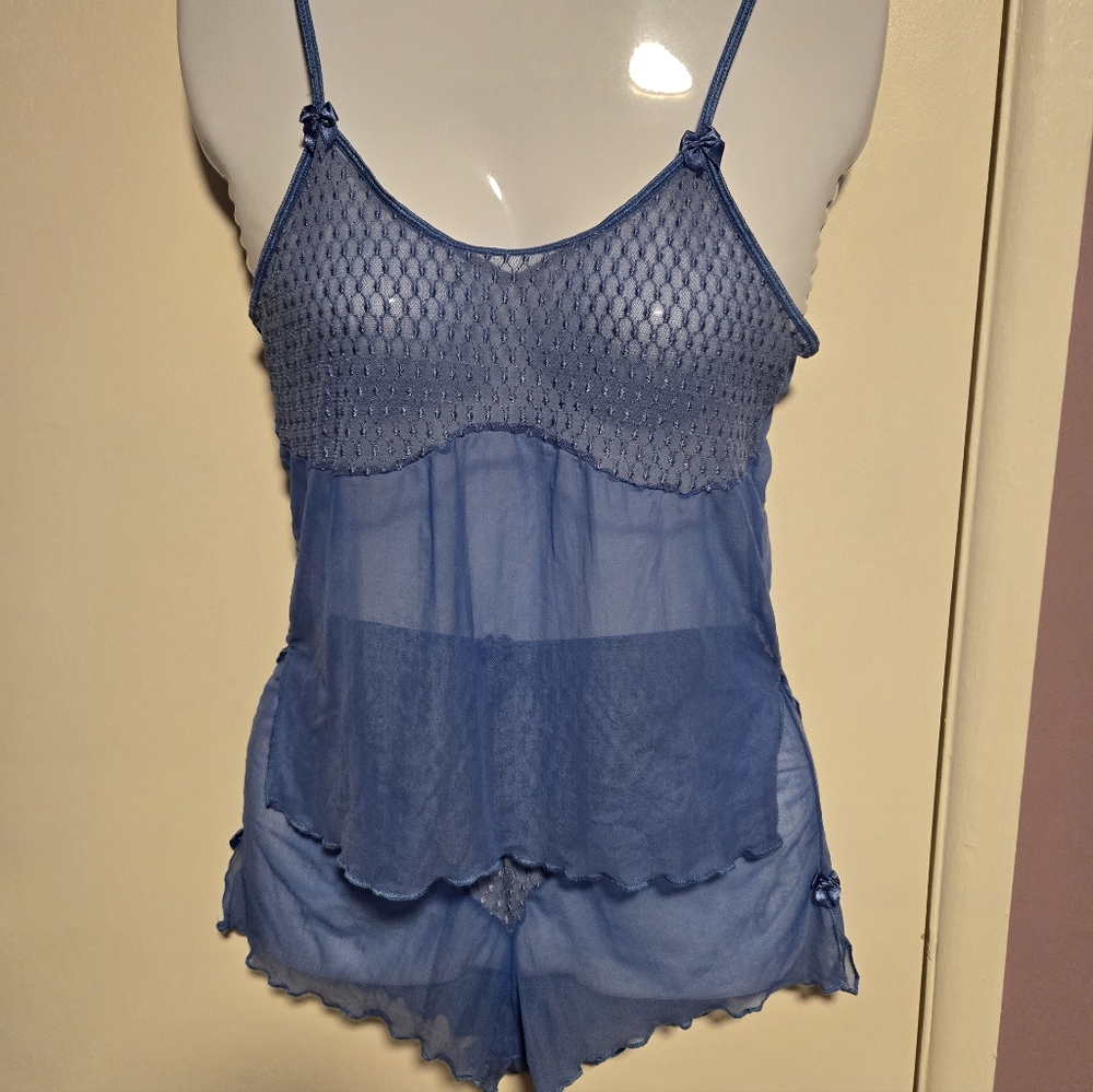 PEEPING TOM, Blue Lace Trim Sleepwear Set, woth bows, NWOT